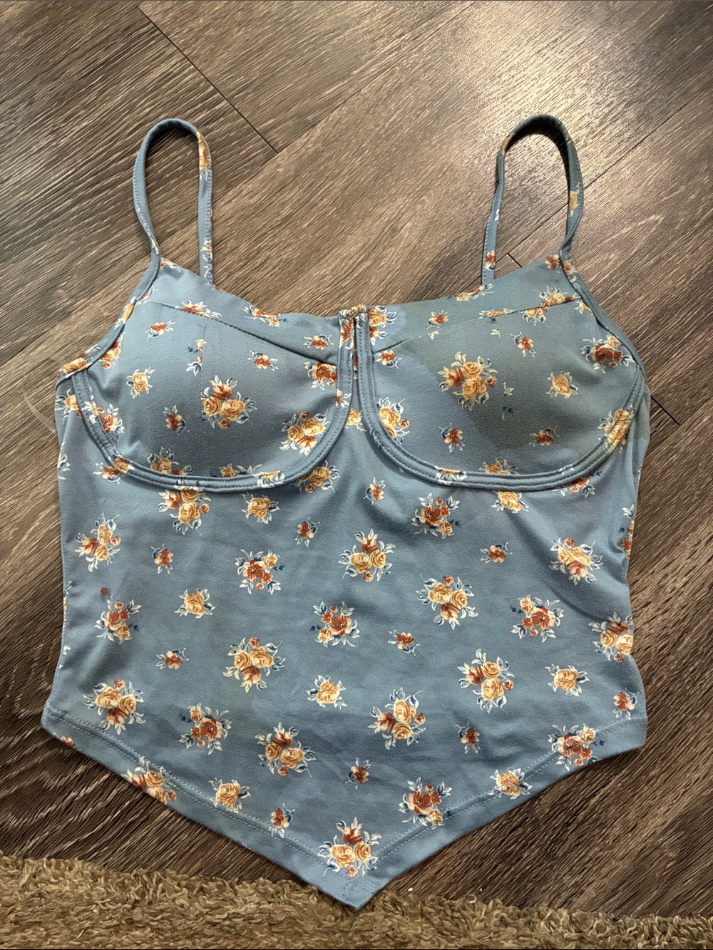 Chocolate Blue Floral Pointed-Hem Cami